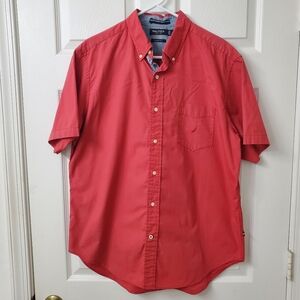 Nautica Men's Casual Red Button Down Shirt Large
